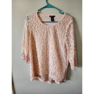 Lauren Michelle Blouse Size Small Blush Floral Lace Lined Tunic top